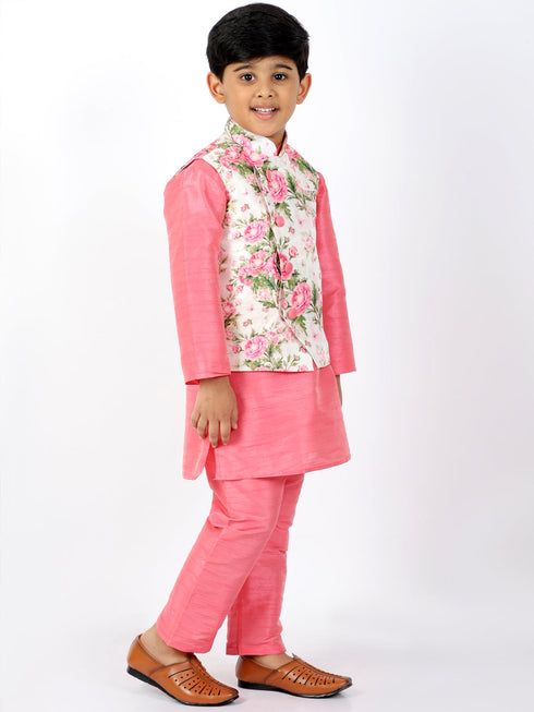 Vastramay Pink Color Silk Blend Floral Printed Siblings Set